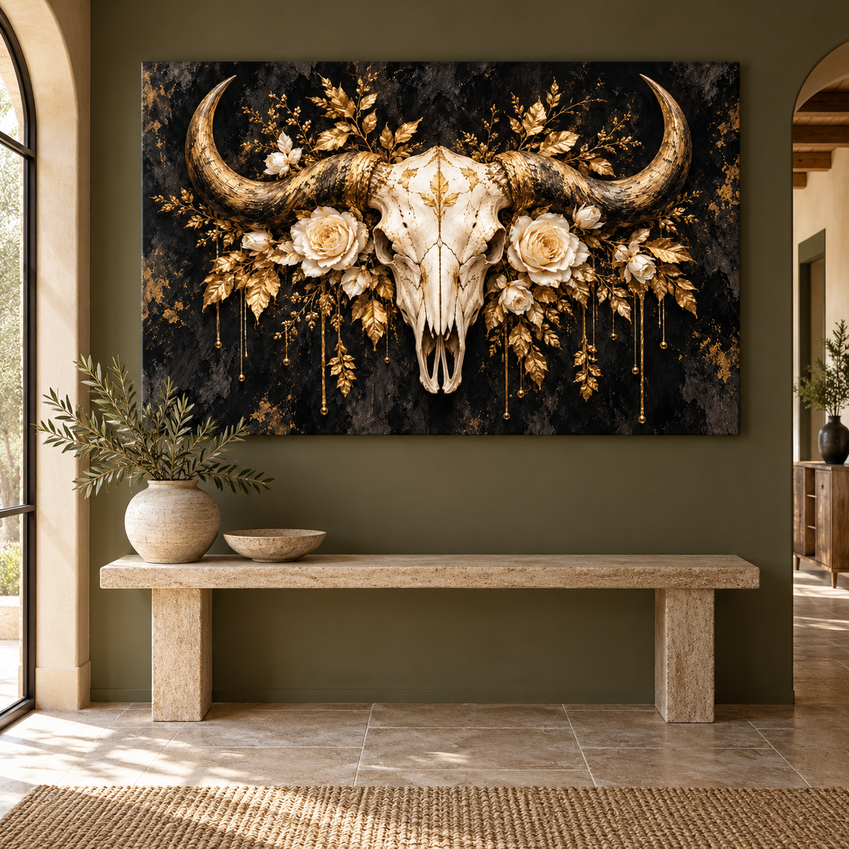 Bisonschädel mit Rosen