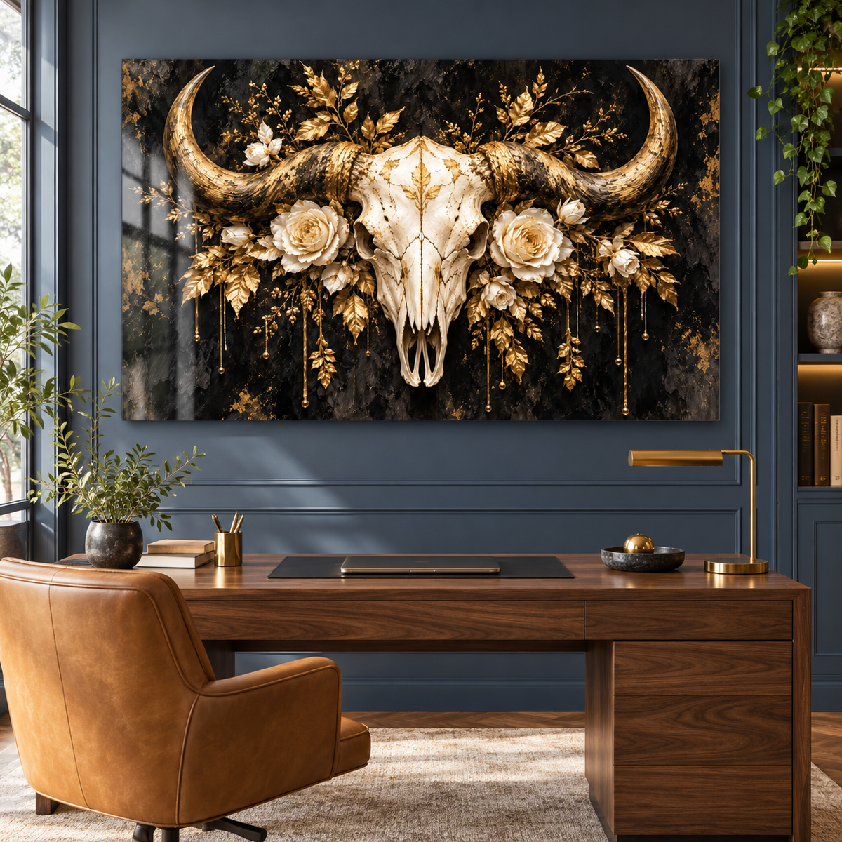 Bisonschädel mit Rosen