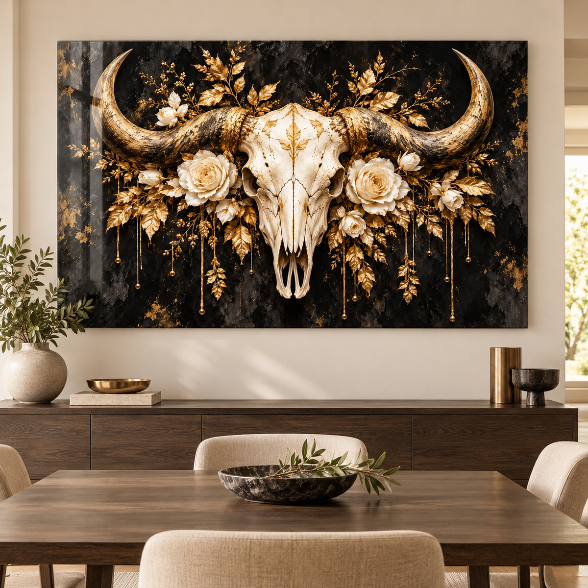 Bisonschädel mit Rosen